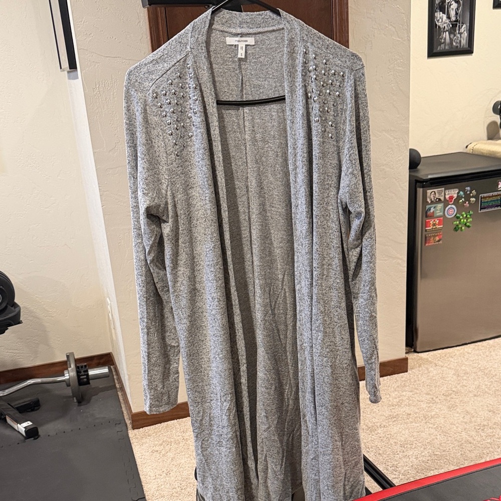 Maurices Gray Open-Front Long Cardigan with Stud Detail